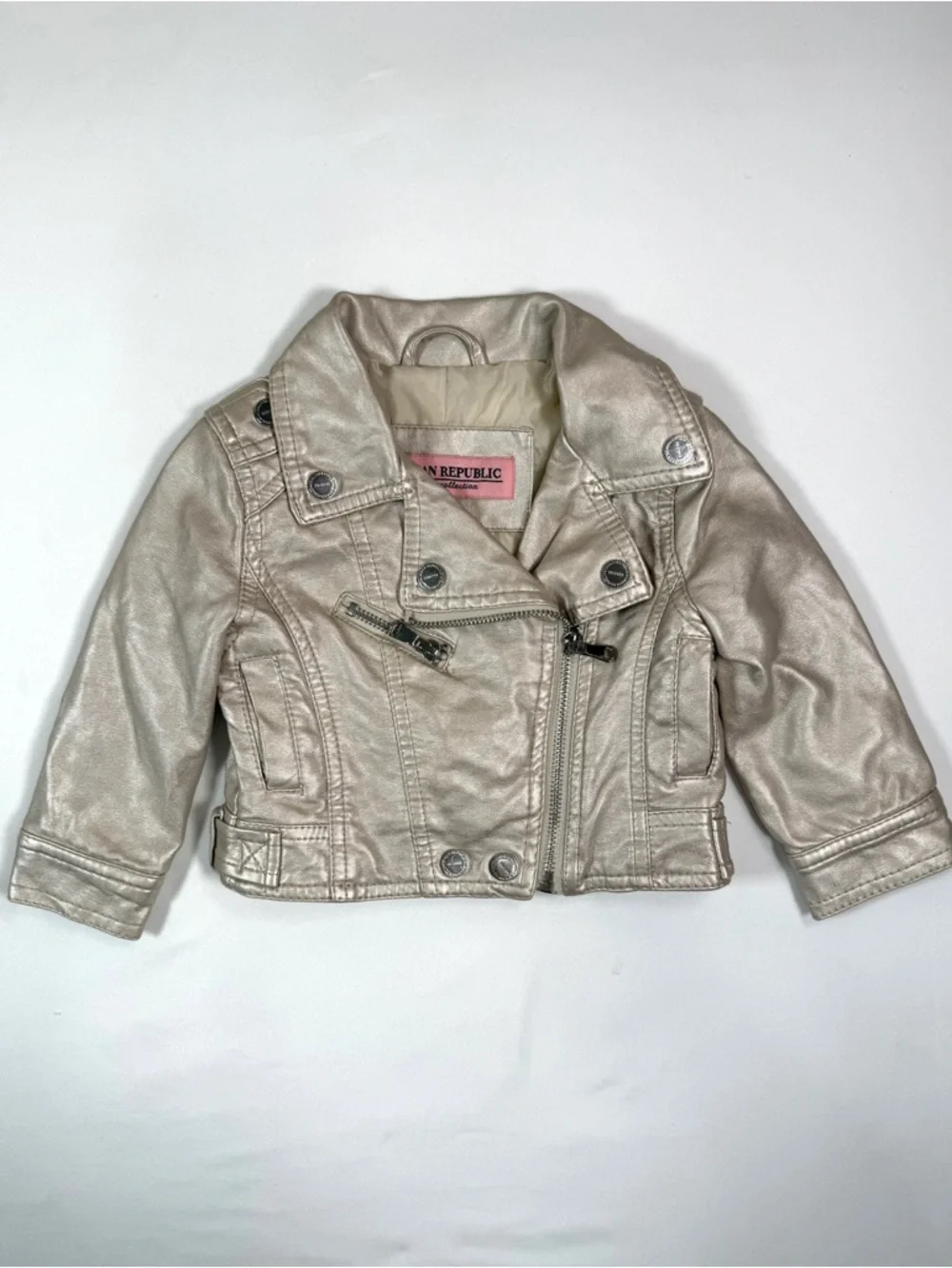 URBAN REPUBLIC Faux Leather Moto Jacket Metallic Toddler 18M Biker Chic Trendy